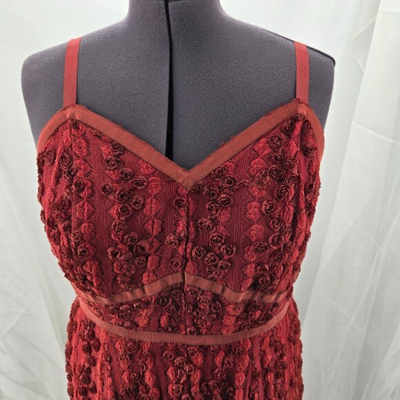 76-19 Torrid Tea Length Brick Rust Sweetheart Lace Roses Dress Size 14 - Picture 5 of 14